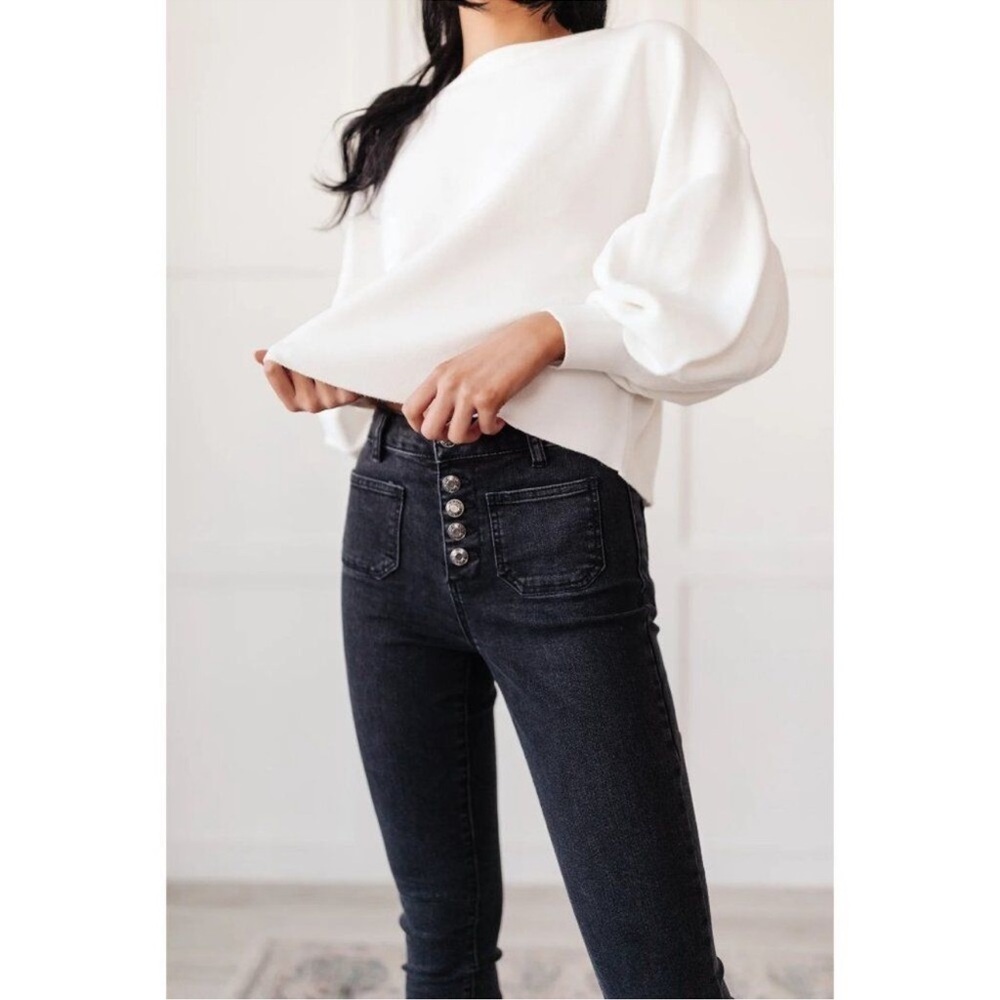 Oat New York High Rise Sailor Skinny Jeans in Color Black Forest - Picture 3 of 8